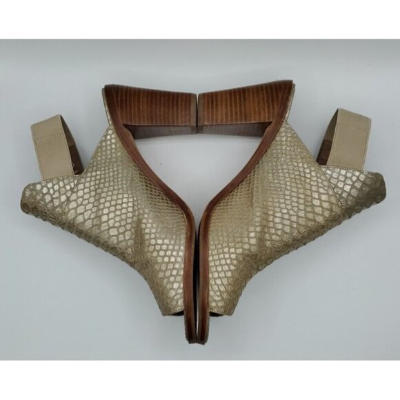 Donald PLINER Khloe Gold Leather Platino Snake Print Peep Toe Shoe Bootie Size 9 - Picture 7 of 14
